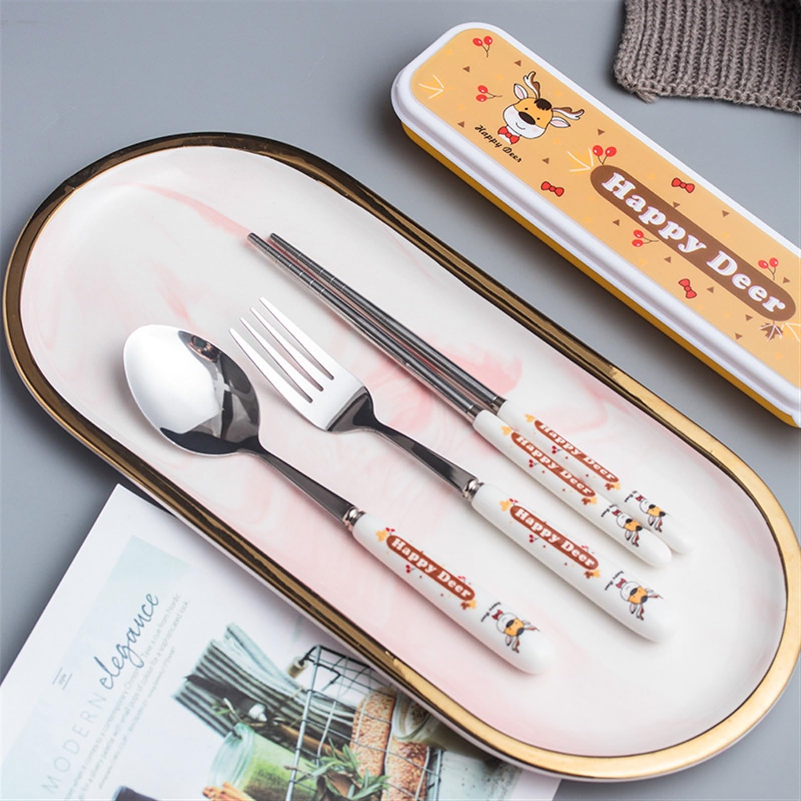 Amazon.com | SENIDIKE Cute Silverware Set, Cartoon Ceramic Handle